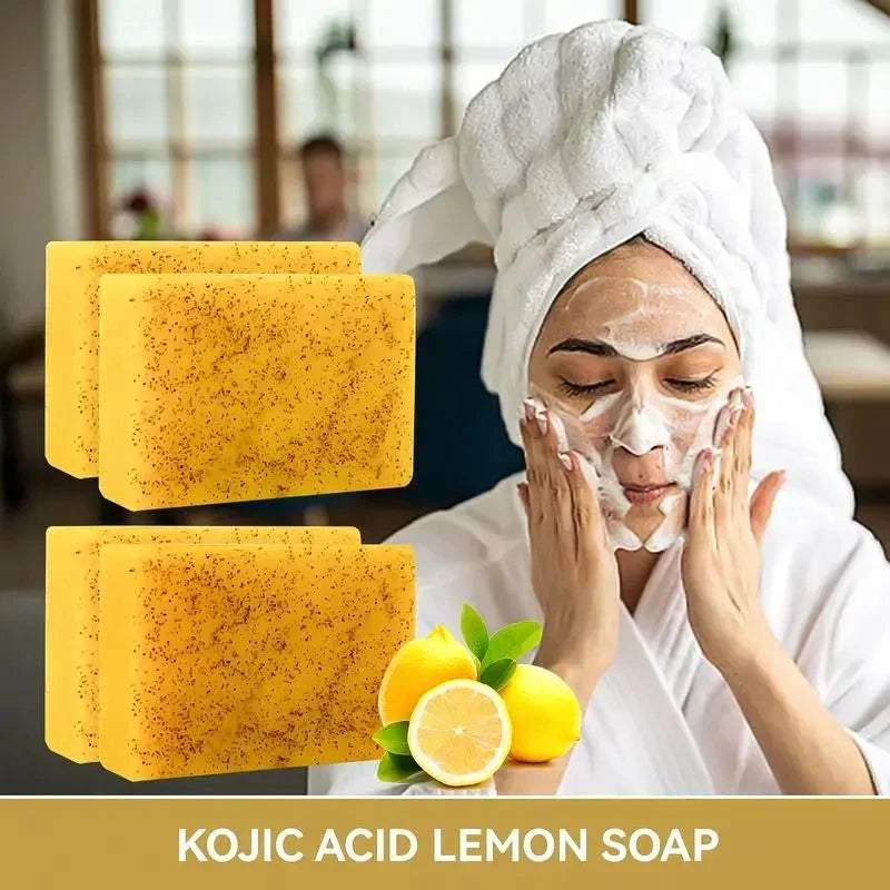 Lemon Turmeric Kojic Soap,Natural Handmade Soap,Turmeric Soaps Bar For Face And Body, Smooth Skin Tumeric Soapes,Deep Cleansing Soaps For Men & Women