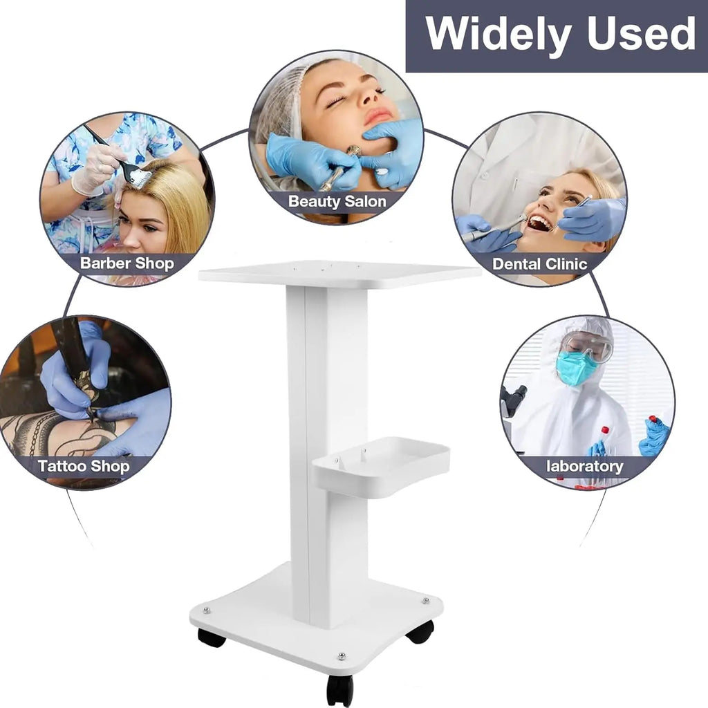 Beauty Salon Trolley Cart with Wheels, 3 Tier Beauty Rolling Cart, Rotate Adjustable Tattoo Spa Rolling Trolly