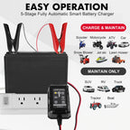 6V 12V 1.5A Battery Charger Maintainer, Smart Trickle Charger for Lithium (LiFePO4), Lead Acid Battery, Automatic Float Charger