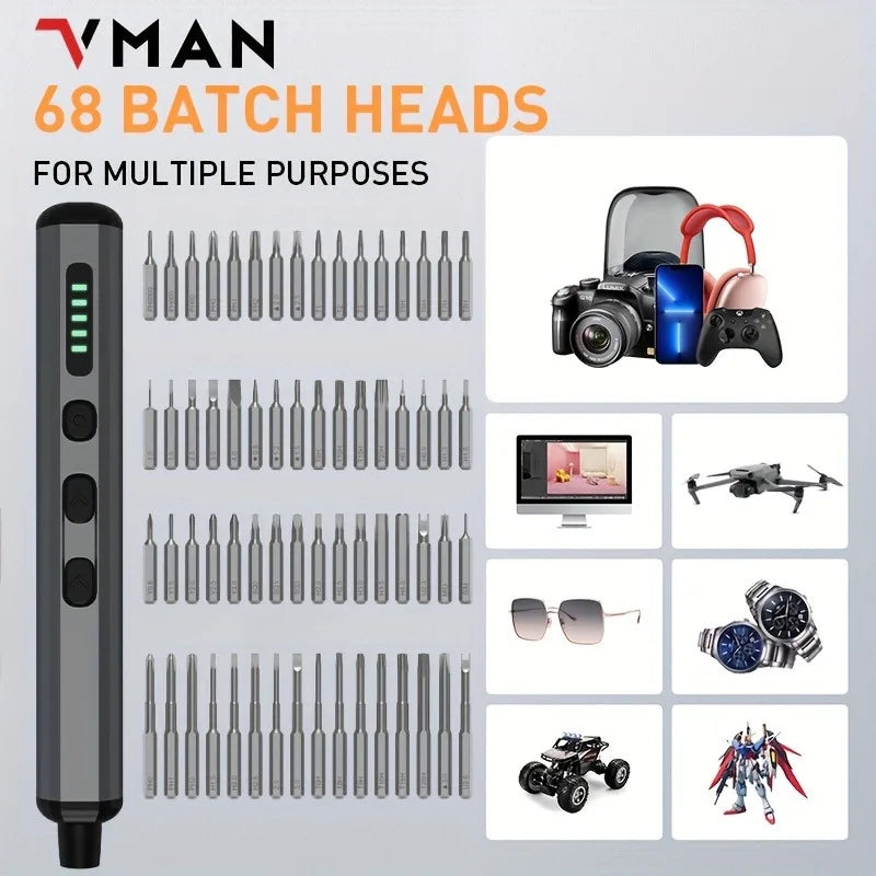 68 In 1 Mini Precision Electric Cordless Screwdriver,Magnetic Bits,Pc & Watch Repair Tools With Led,5 Torque Settings,Men'S Gift