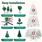 7ft/8ft Artificial Christmas Tree with Snow Flocked  Xmas Tree W/1000 Branch Tips, Foldable Metal Stand, White
