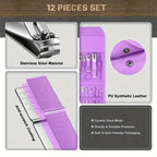Professional 16-In-1 Purple Nail Care Set, With A Foldable PU Leather Case, Complete With Care And Trimming Tools. Stainless Steel Nail And Pedicure Tools, Portable Travel Nail Set, Suitable For Home, Business Trips, And Dail