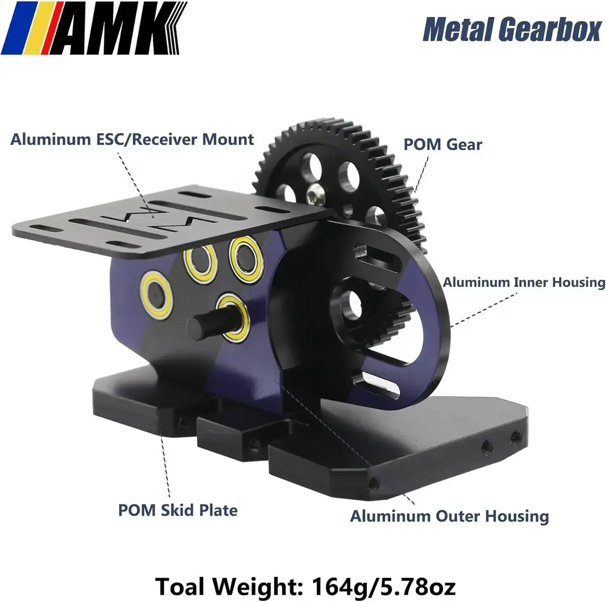 AMK 1/10 Overdrive 30% Metal Differential LCG Transmission with POM Skid Plate for RC Crawler Axial SCX10 Capra Element Gspeed - Nexvibe