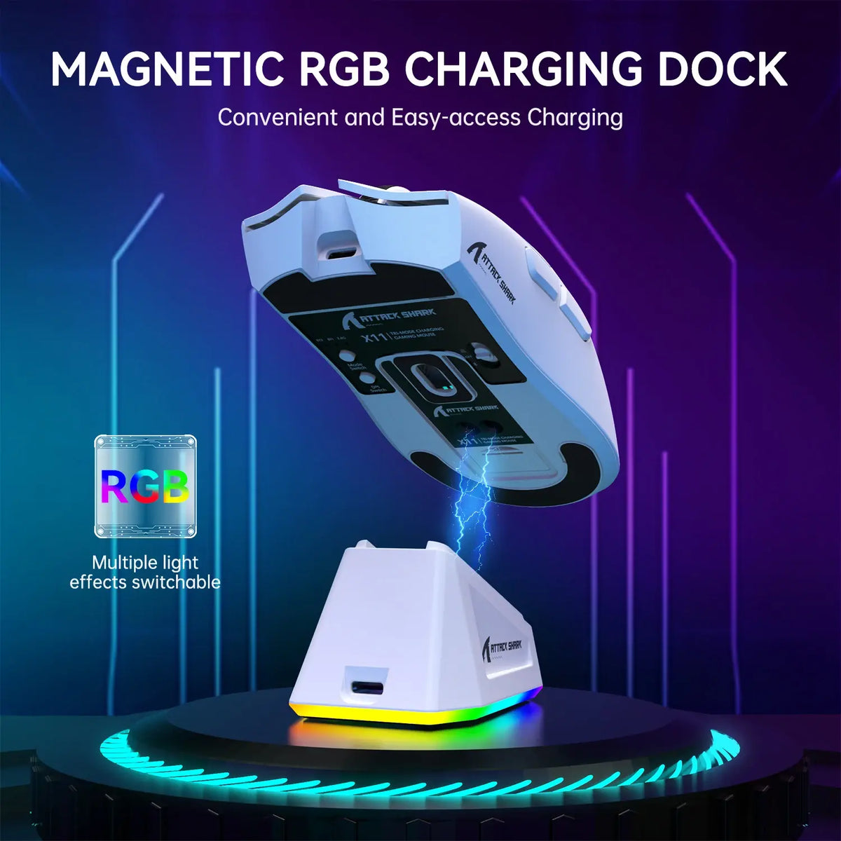 ATTACK SHARK X11 Lightweight Wireless Gaming Mouse with RGB Backlight Charging, Up to 22K DPI, PAW3311 Optical Sensor, HUYU Swit - Nexvibe