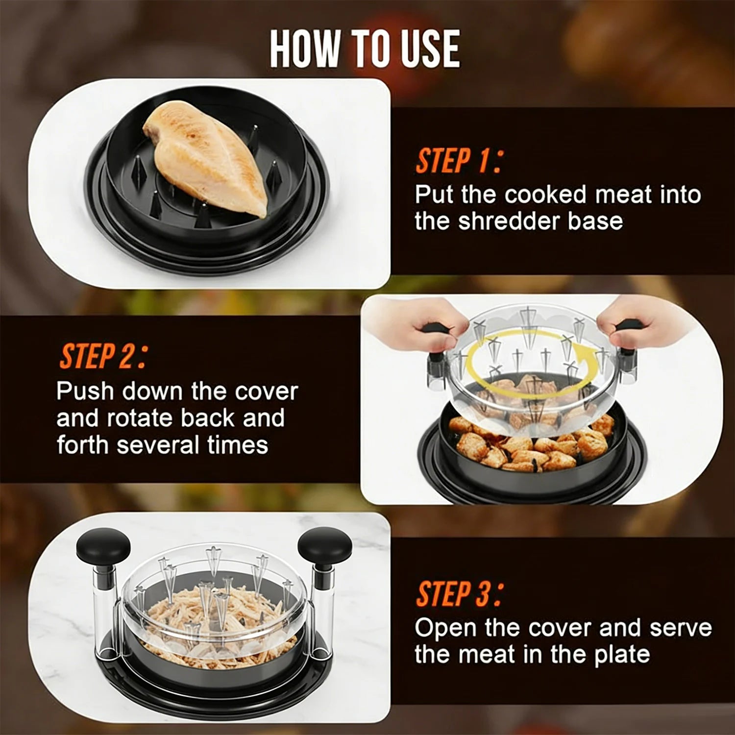 Chicken Shredder 8 Inches, Chicken Breast Shredder Tool, Cooked Meat Shredder With Clear Lid, Ergonomic Design, Auti-slip, Easy To Clean, Chicken Shredder Tool Twist, Chicken Grinder