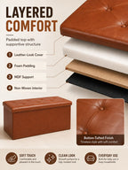 Tufted Faux Leather Storage Bench Folding Footrest Ottoman with 400lbs Weight Capacity, Large Blanket Toy Storage Organizer Chest for Bedroom