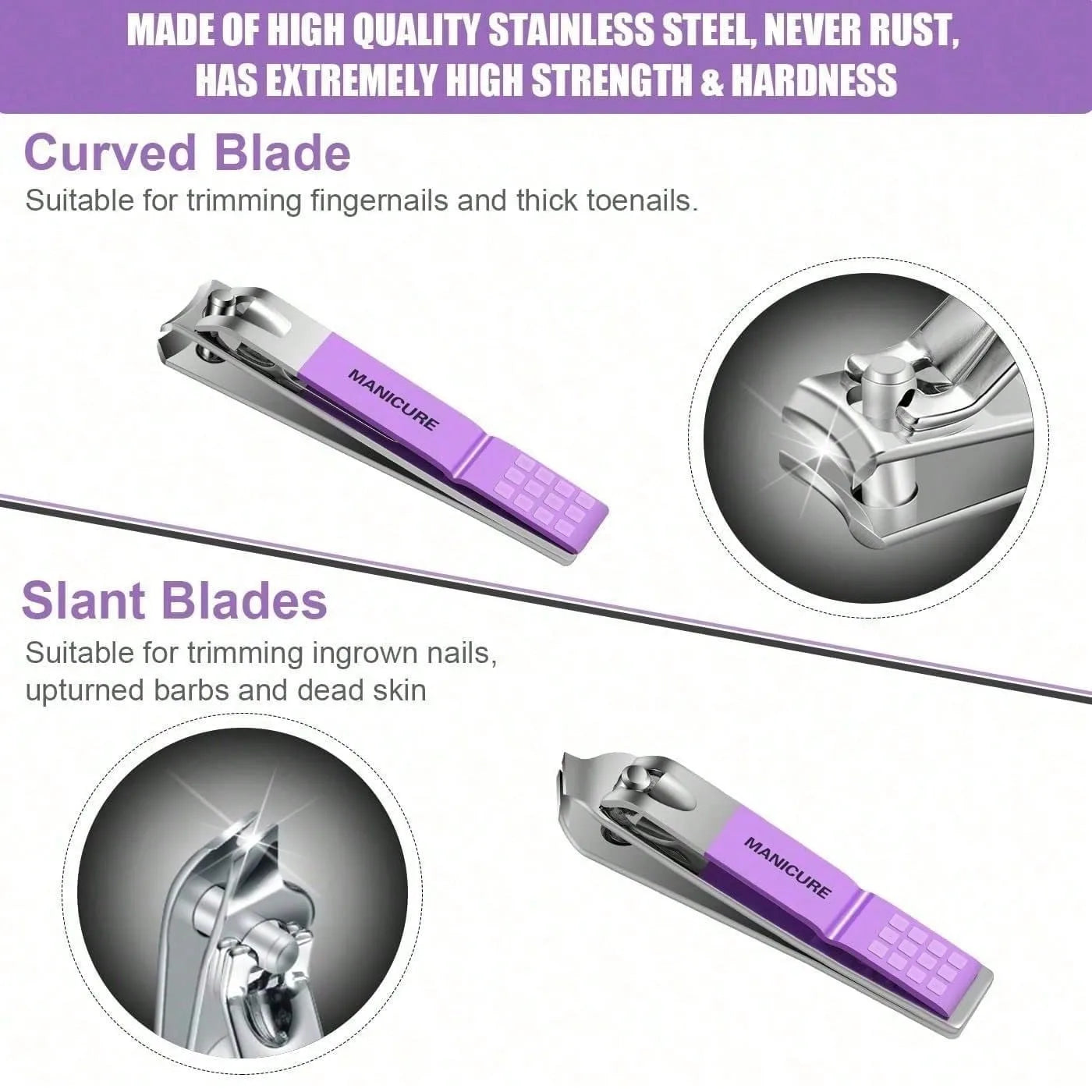 Professional 16-In-1 Purple Nail Care Set, With A Foldable PU Leather Case, Complete With Care And Trimming Tools. Stainless Steel Nail And Pedicure Tools, Portable Travel Nail Set, Suitable For Home, Business Trips, And Dail
