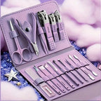 Professional 16-In-1 Purple Nail Care Set, With A Foldable PU Leather Case, Complete With Care And Trimming Tools. Stainless Steel Nail And Pedicure Tools, Portable Travel Nail Set, Suitable For Home, Business Trips, And Dail