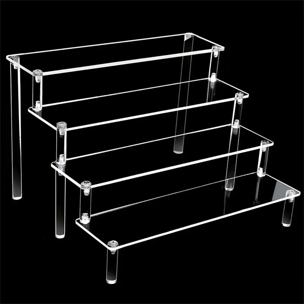 Acrylic Display Stand Multi Layer, Clear Makeup Organizer Rack for Pottery Dolls Figurines, Ladder Shelf Storage - Nexvibe