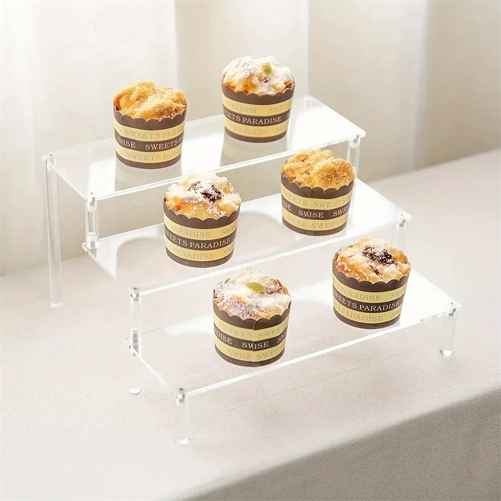 Acrylic Display Stand Multi Layer, Clear Makeup Organizer Rack for Pottery Dolls Figurines, Ladder Shelf Storage - Nexvibe