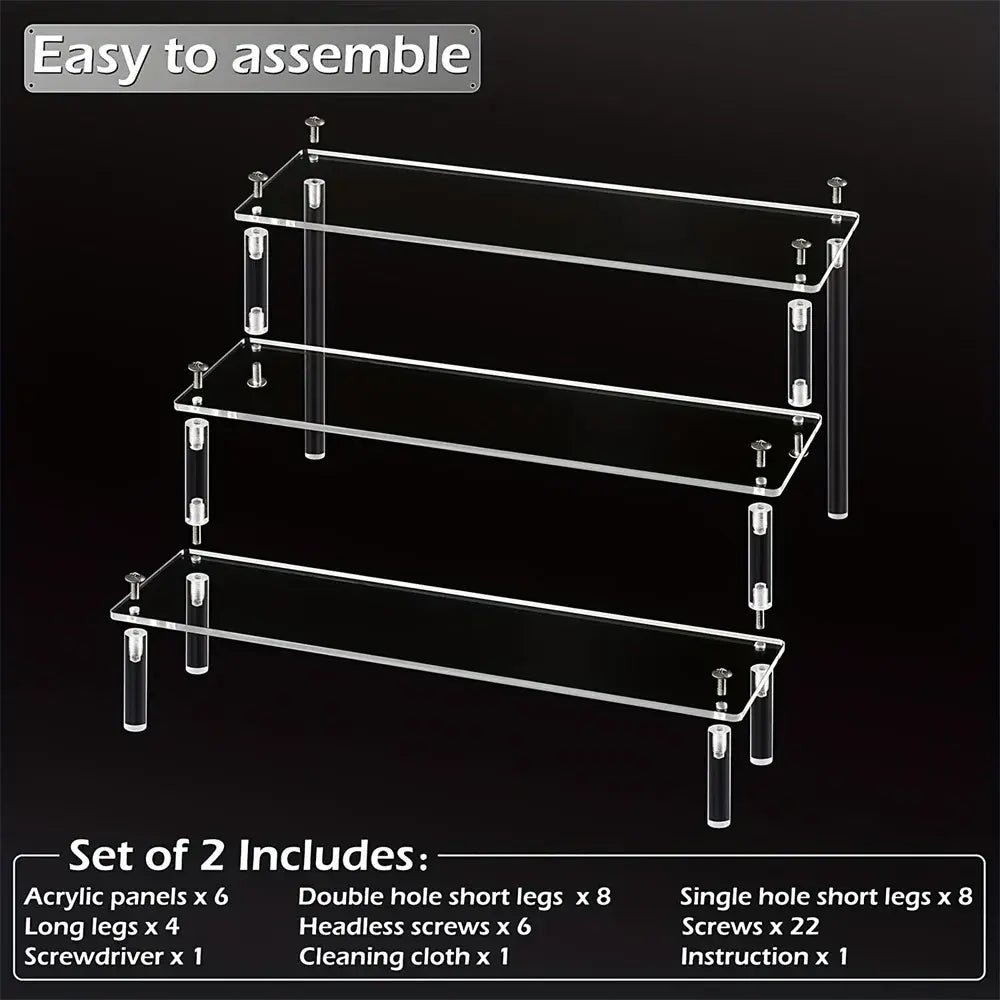 Acrylic Display Stand Multi Layer, Clear Makeup Organizer Rack for Pottery Dolls Figurines, Ladder Shelf Storage - Nexvibe