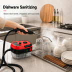001 Small and Portable High-Pressure Red White Steam Cleaner With Brush Heads Handheld Sanitizing 6-Speed Settings Extended Hose Large Capacity Removes Grease Dust Mites for Air Conditioners Range Hoods Floors Bathrooms Cookw