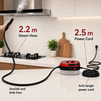 001 Small and Portable High-Pressure Red White Steam Cleaner With Brush Heads Handheld Sanitizing 6-Speed Settings Extended Hose Large Capacity Removes Grease Dust Mites for Air Conditioners Range Hoods Floors Bathrooms Cookw