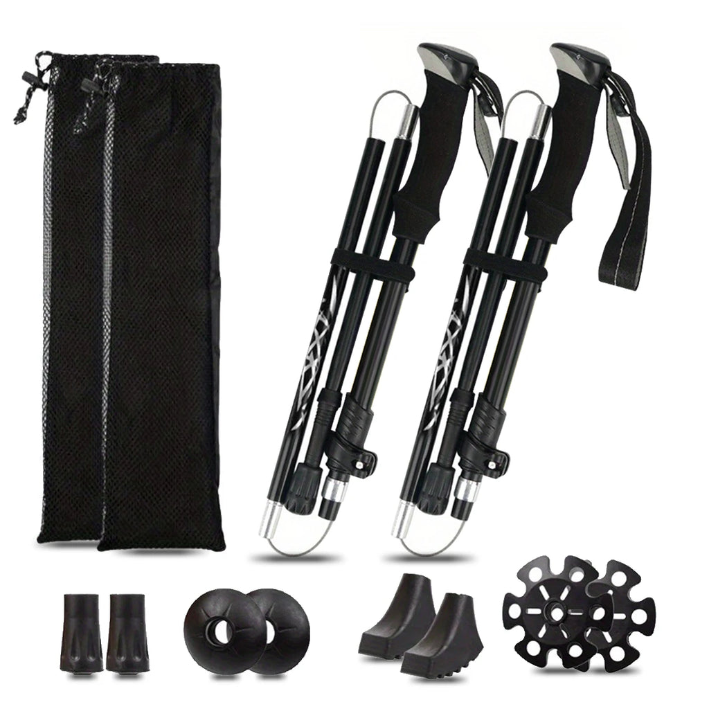 Ultralight Aluminum Alloy 5-Section Folding Trekking Pole—Ideal for Outdoor Hiking, Mountaineering, and Walking; Sturdy and Durable.