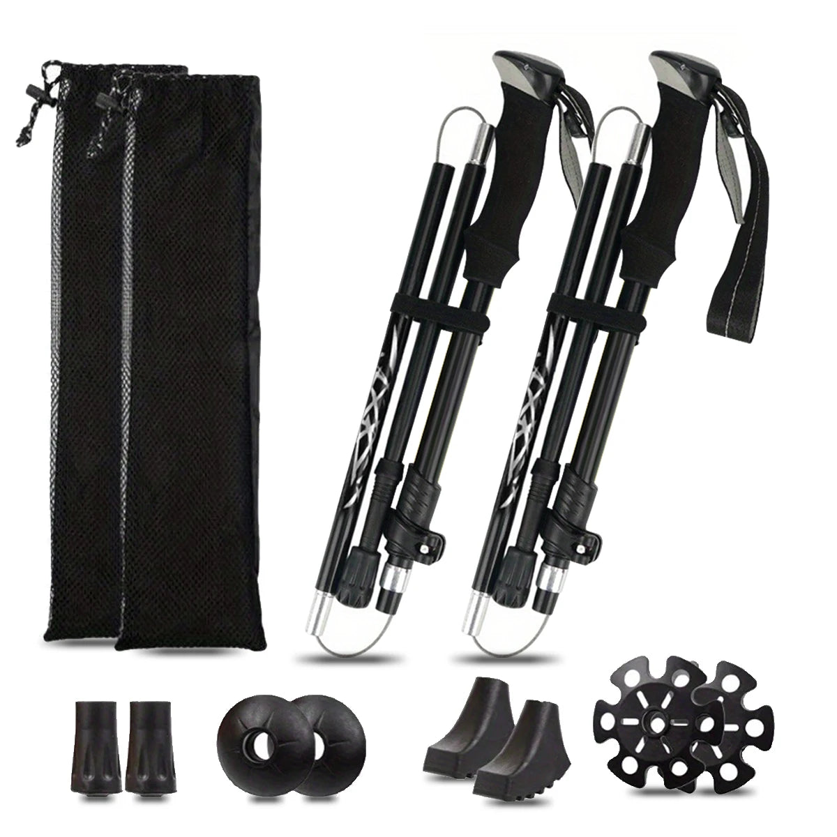 Ultralight Aluminum Alloy 5-Section Folding Trekking Pole—Ideal for Outdoor Hiking, Mountaineering, and Walking; Sturdy and Durable.