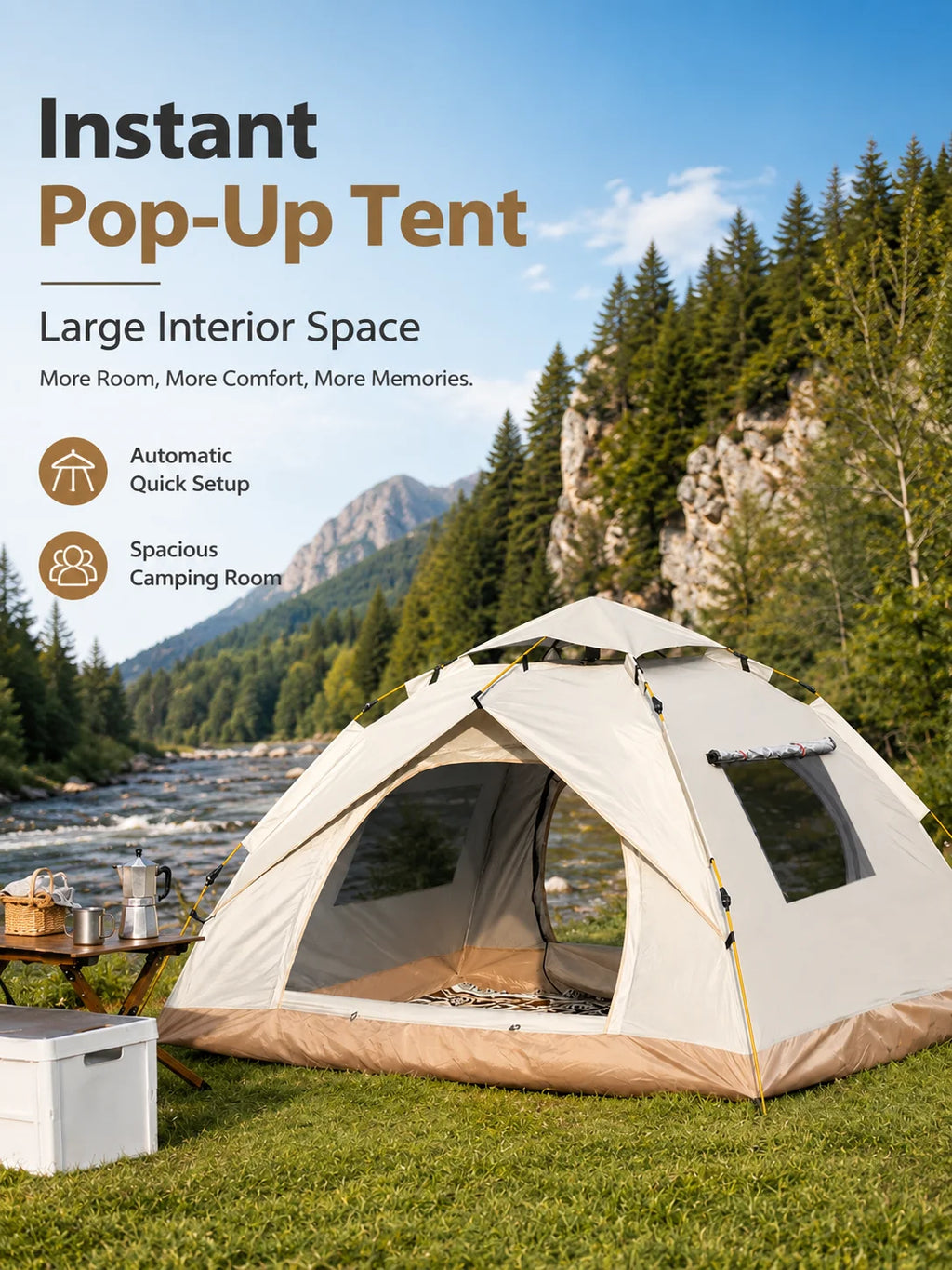 Automatic Pop-Up Outdoor Camping Tent Quick to Set Up, Windproof, Sun-Proof, and Rain-Resistant; Suitable for Family Camping, Backyard Gatherings, Picnics, and Hiking; A Portable Shelter.