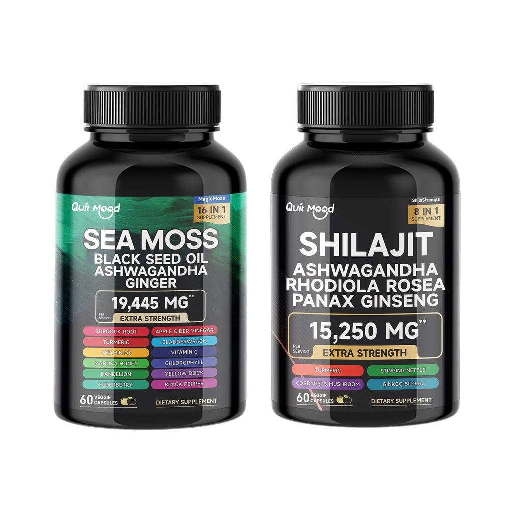 Bundle Sea Moss and Shilajit |High Potency Vitality Combo - Ashwagandha Turmeric Bladder, Burdock 2000 Mg & Ginger, Vitamin C