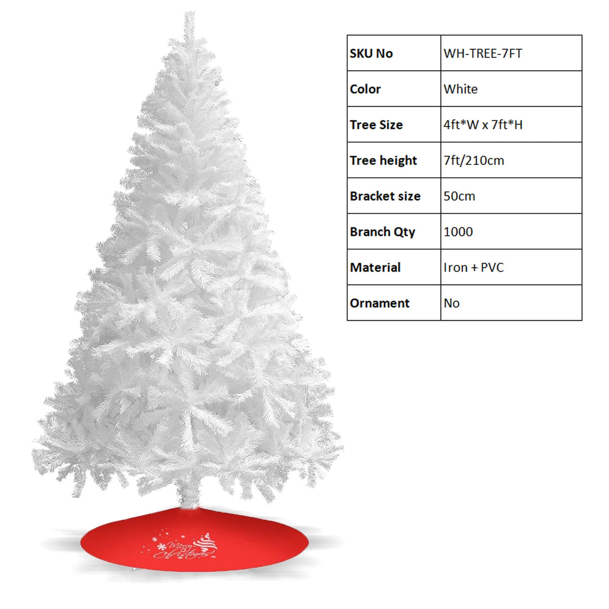 7FT White Christmas Tree with Metal Base – Fluffy PVC 1000 Branches for Holiday /Xmas Decor, No Ornament