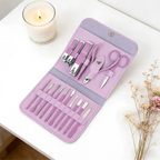 Professional 16-In-1 Purple Nail Care Set, With A Foldable PU Leather Case, Complete With Care And Trimming Tools. Stainless Steel Nail And Pedicure Tools, Portable Travel Nail Set, Suitable For Home, Business Trips, And Dail