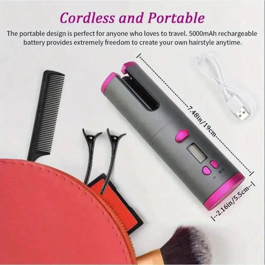 Automatic Curling Iron, Portable Cordless Curler with USB Charging Suitable for All Hair Types 6-Level Temperature