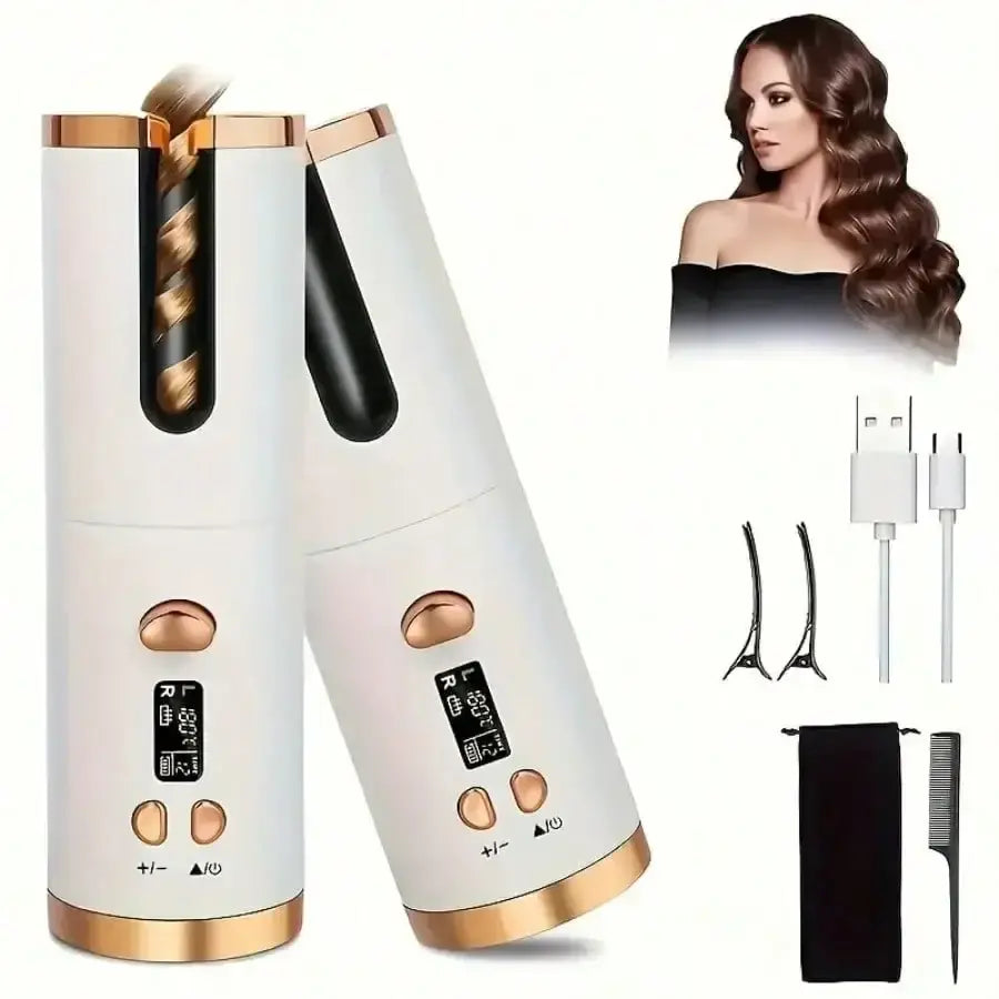 Automatic Curling Iron, Portable Cordless Curler with USB Charging Suitable for All Hair Types 6-Level Temperature