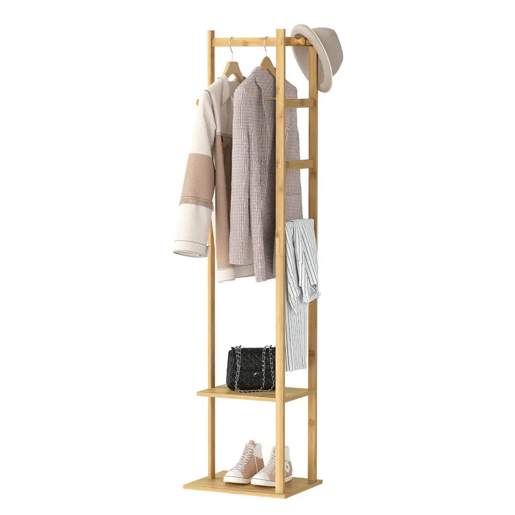 Bamboo Garment Rack, Clothing Rack with 2 Tier Storage Shelves, Wooden Garment Rack, Clothes Hanging Rack, Cloest Organizer - Nexvibe