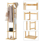 Bamboo Garment Rack, Clothing Rack with 2 Tier Storage Shelves, Wooden Garment Rack, Clothes Hanging Rack, Cloest Organizer - Nexvibe