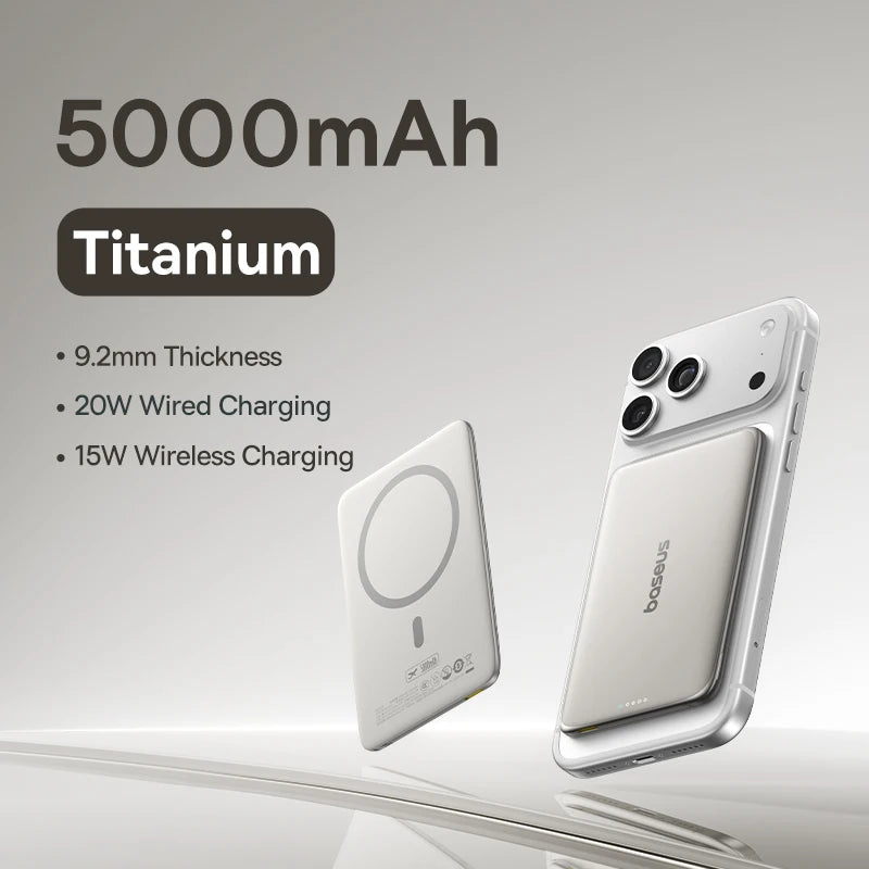 Baseus 5000mAh Magnetic Power Bank 15W PD 20W Wired Charging Thin Card-Sized Slim Portable Powerbank for iPhone 17