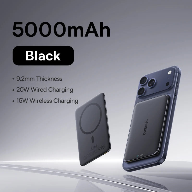 Baseus 5000mAh Magnetic Power Bank 15W PD 20W Wired Charging Thin Card-Sized Slim Portable Powerbank for iPhone 17