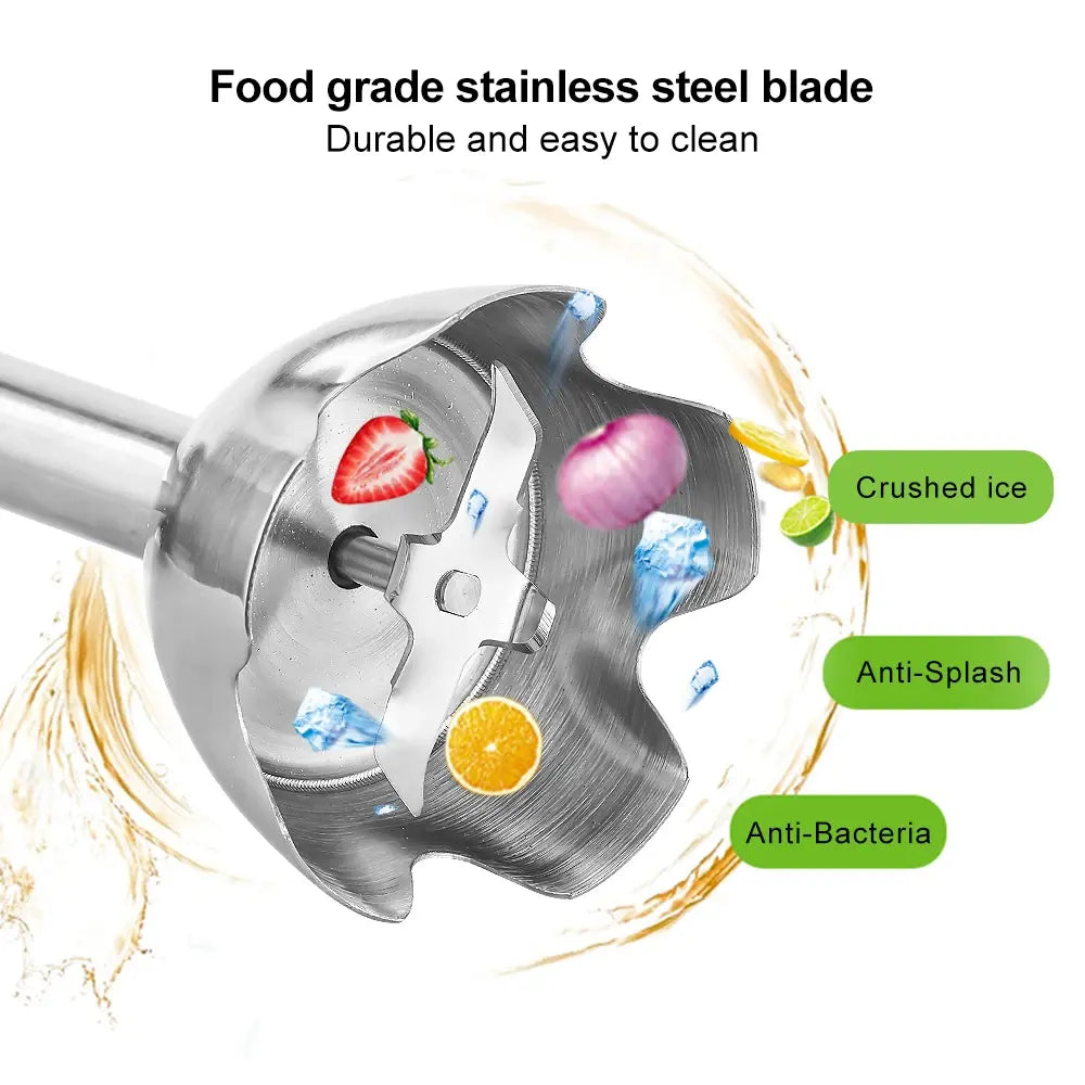 BioloMix 4 in 1 High Power 1200W Immersion Hand Stick Blender Mixer Includes Chopper and Smoothie Cup Stainless Steel