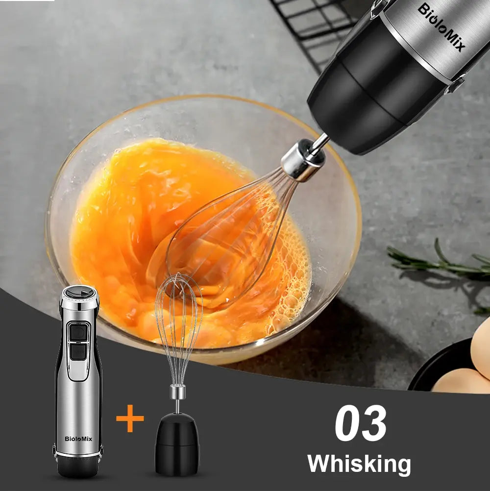 BioloMix 4 in 1 High Power 1200W Immersion Hand Stick Blender Mixer Includes Chopper and Smoothie Cup Stainless Steel