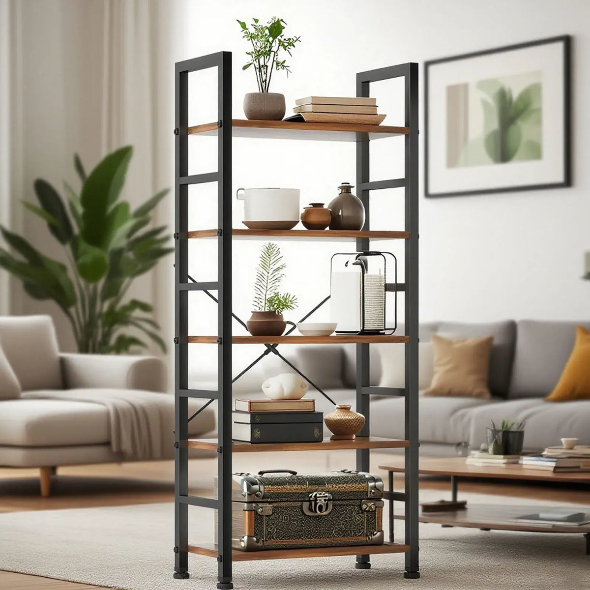 Book Shelf, 5 Tier/6 Tier/ Bookcase, Modern Tall Bookshelf Corner Storage Organizer for Garage Kit, CDs, Movies Suitable Home Of - Nexvibe