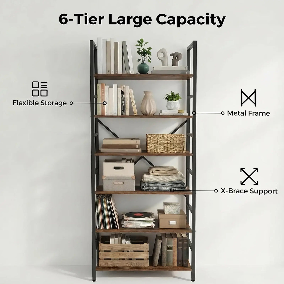 Book Shelf, 5 Tier/6 Tier/ Bookcase, Modern Tall Bookshelf Corner Storage Organizer for Garage Kit, CDs, Movies Suitable Home Of - Nexvibe