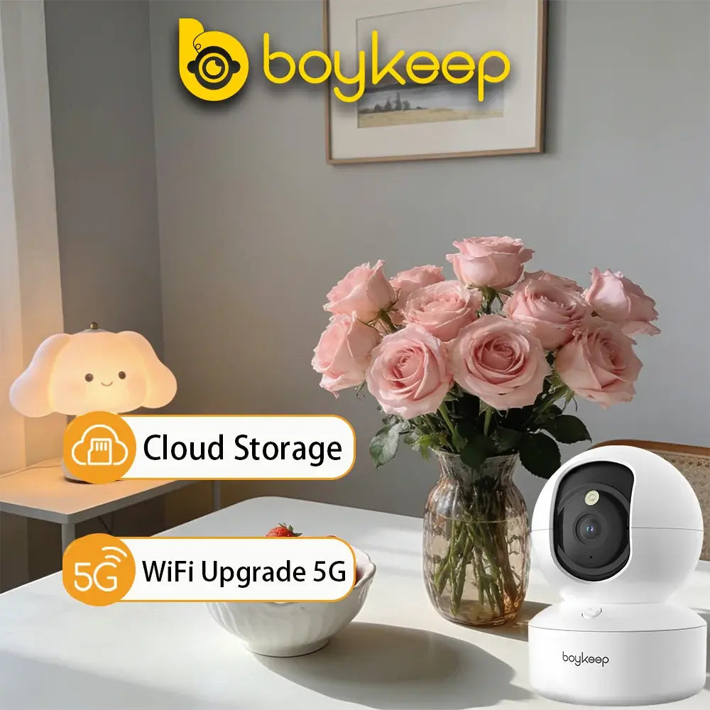 BoyKeep 2K Smart WiFi Security Camera Dual Band 5G/2.4GHz Indoor Surveillance Camera 360° PTZ IR Night Vision Two-Way