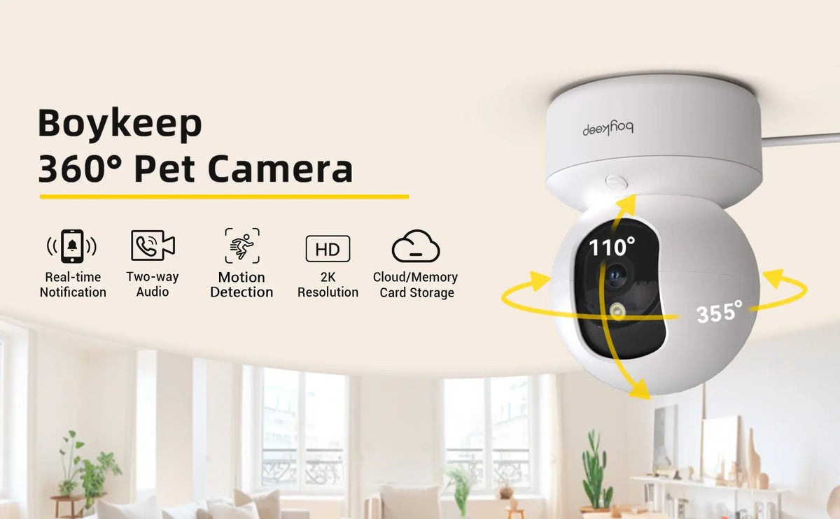 BoyKeep 2K Smart WiFi Security Camera Dual Band 5G/2.4GHz Indoor Surveillance Camera 360° PTZ IR Night Vision Two-Way