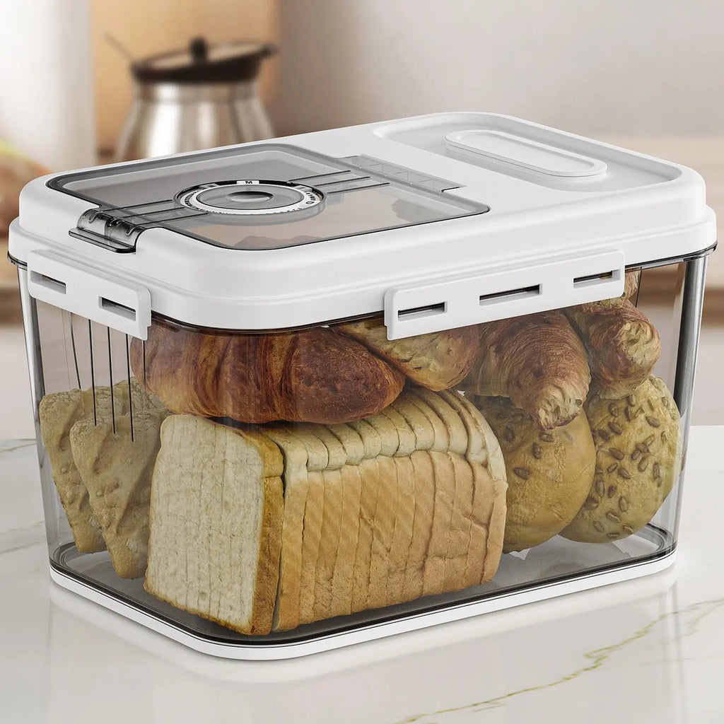 Bread Box For Kitchen Countertop, Airtight Bread Storage Container, Time Recording Bread Keeper with Lid,Bread Storage For Homemade Breads, Toast, And Cookies, White Bread Holder. - Nexvibe
