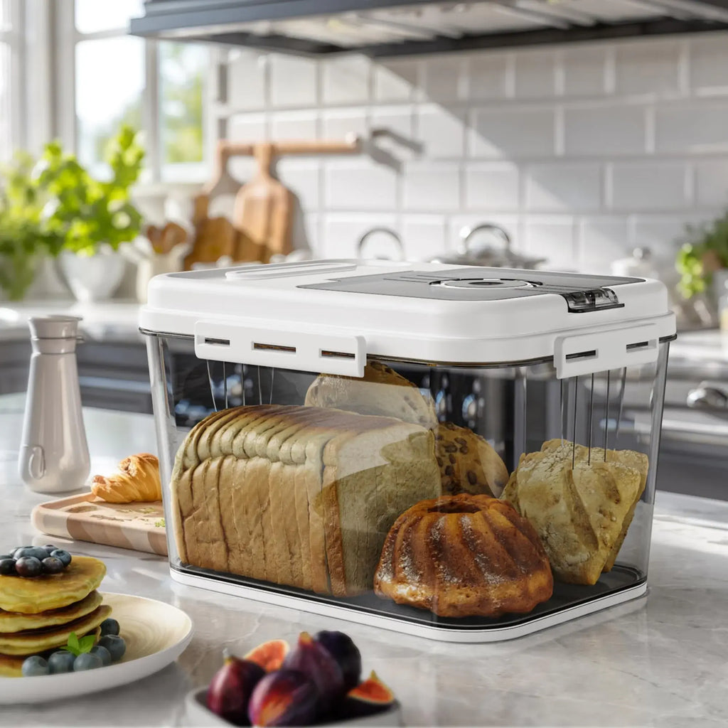 Bread Box For Kitchen Countertop, Airtight Bread Storage Container, Time Recording Bread Keeper with Lid,Bread Storage For Homemade Breads, Toast, And Cookies, White Bread Holder. - Nexvibe
