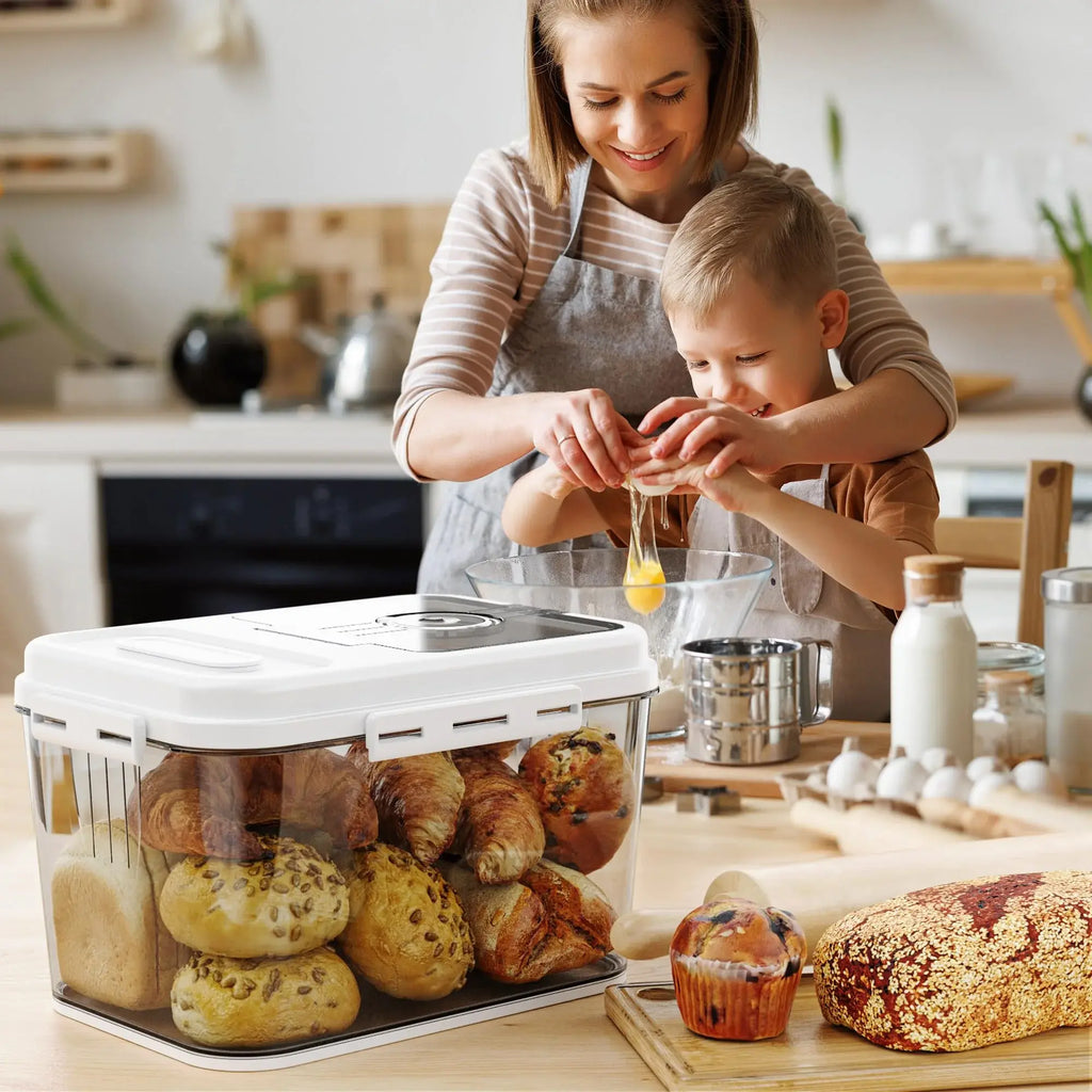 Bread Box For Kitchen Countertop, Airtight Bread Storage Container, Time Recording Bread Keeper with Lid,Bread Storage For Homemade Breads, Toast, And Cookies, White Bread Holder. - Nexvibe