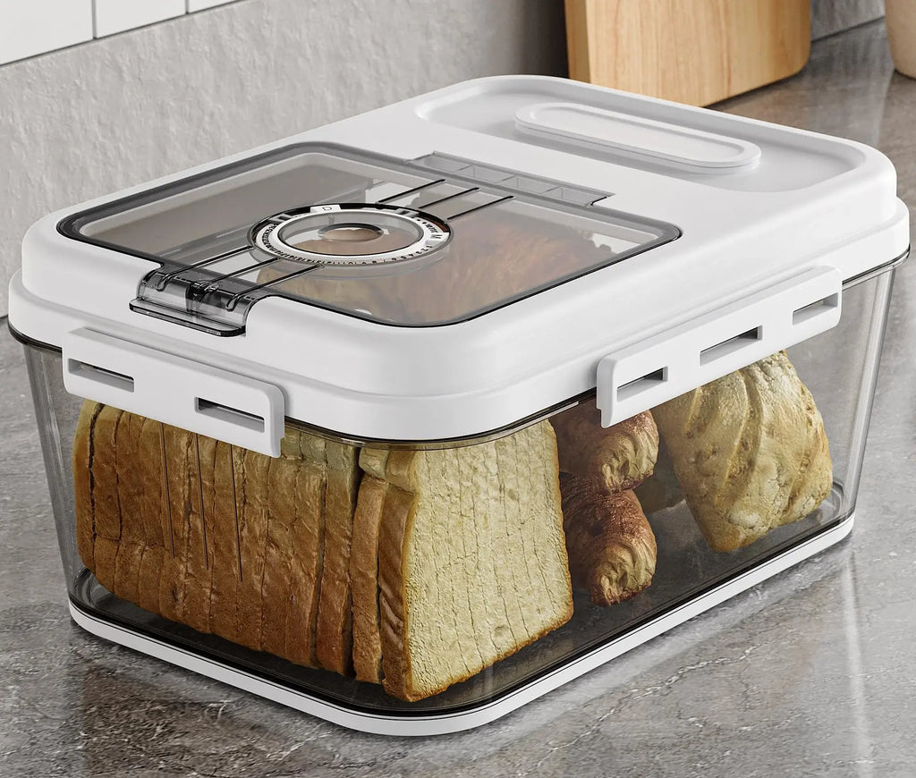 Bread Box For Kitchen Countertop, Airtight Bread Storage Container, Time Recording Bread Keeper with Lid,Bread Storage For Homemade Breads, Toast, And Cookies, White Bread Holder. - Nexvibe
