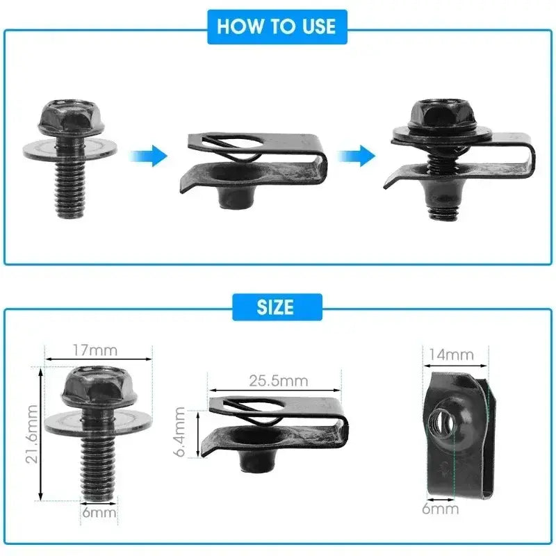 Car Body Bolts U Type Nut Clips M6 Automobile Bumper Fender Rivet Engine Cover Undertray Splash Shield Guard Liner Screws Clips - Nexvibe