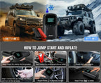 Car Jump Starter with Air Compressor Peak 5000A Auto Battery Booster 150PSI Air Pump Portable Power Bank Tire Inflator