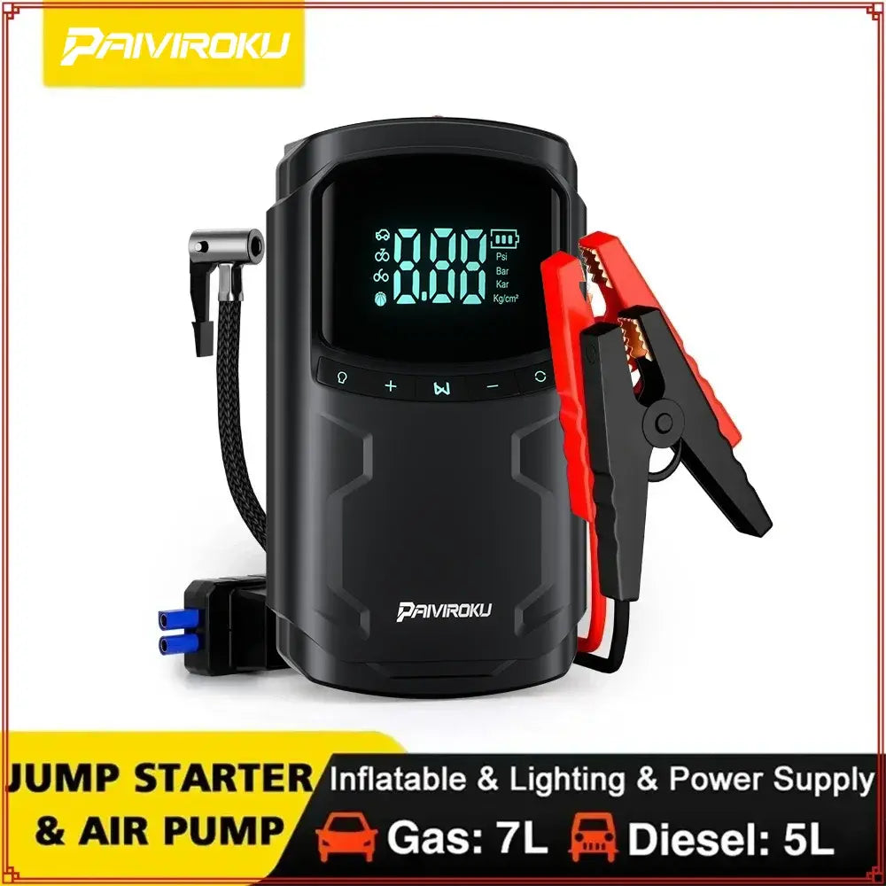 Car Jump Starter with Air Compressor Peak 5000A Auto Battery Booster 150PSI Air Pump Portable Power Bank Tire Inflator