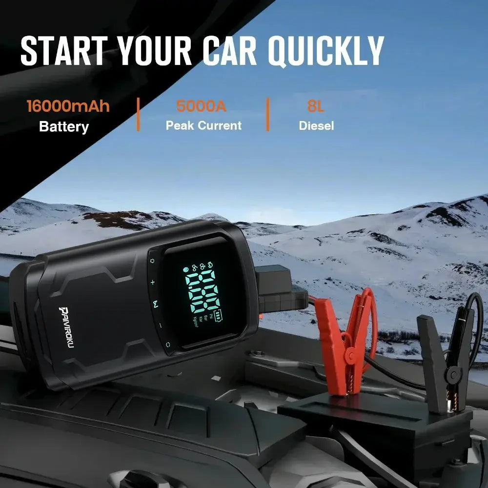 Car Jump Starter with Air Compressor Peak 5000A Auto Battery Booster 150PSI Air Pump Portable Power Bank Tire Inflator