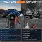 Car Jump Starter with Air Compressor Peak 5000A Auto Battery Booster 150PSI Air Pump Portable Power Bank Tire Inflator