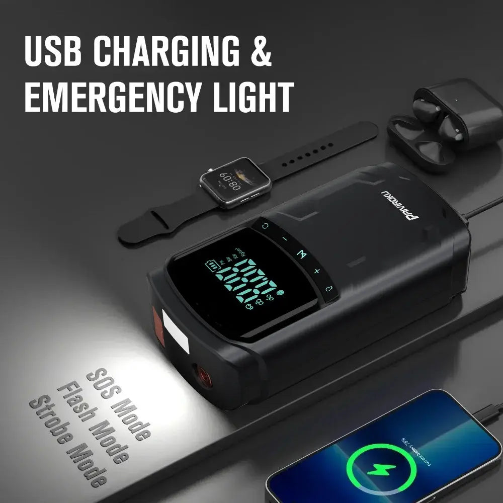 Car Jump Starter with Air Compressor Peak 5000A Auto Battery Booster 150PSI Air Pump Portable Power Bank Tire Inflator