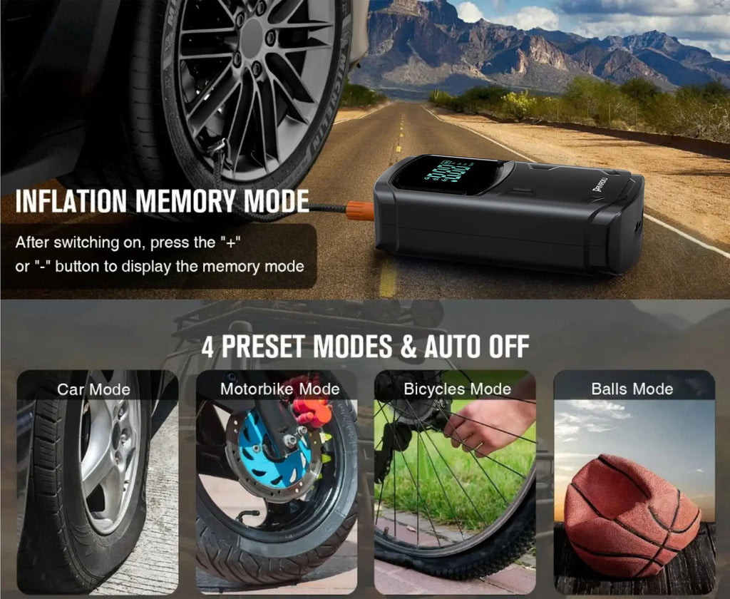 Car Jump Starter with Air Compressor Peak 5000A Auto Battery Booster 150PSI Air Pump Portable Power Bank Tire Inflator
