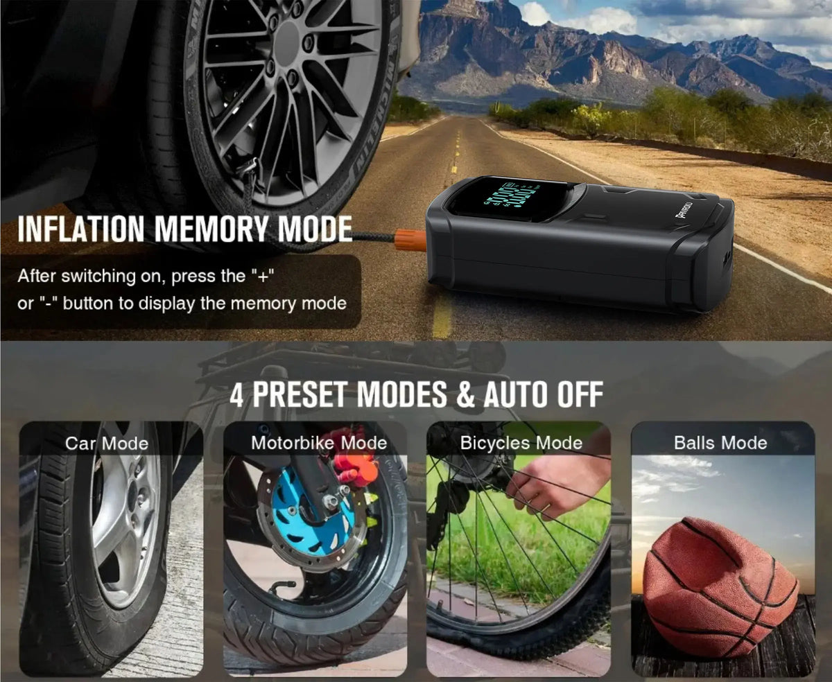Car Jump Starter with Air Compressor Peak 5000A Auto Battery Booster 150PSI Air Pump Portable Power Bank Tire Inflator