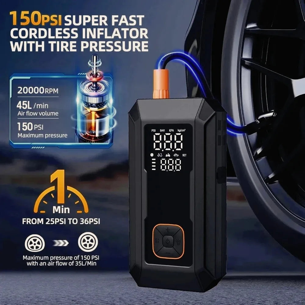 Car Jump Starter with Air Pump 4000A Jump Starter &150PSI Air Compressor Portable Auto Power Banlk,Tire Inflator LED