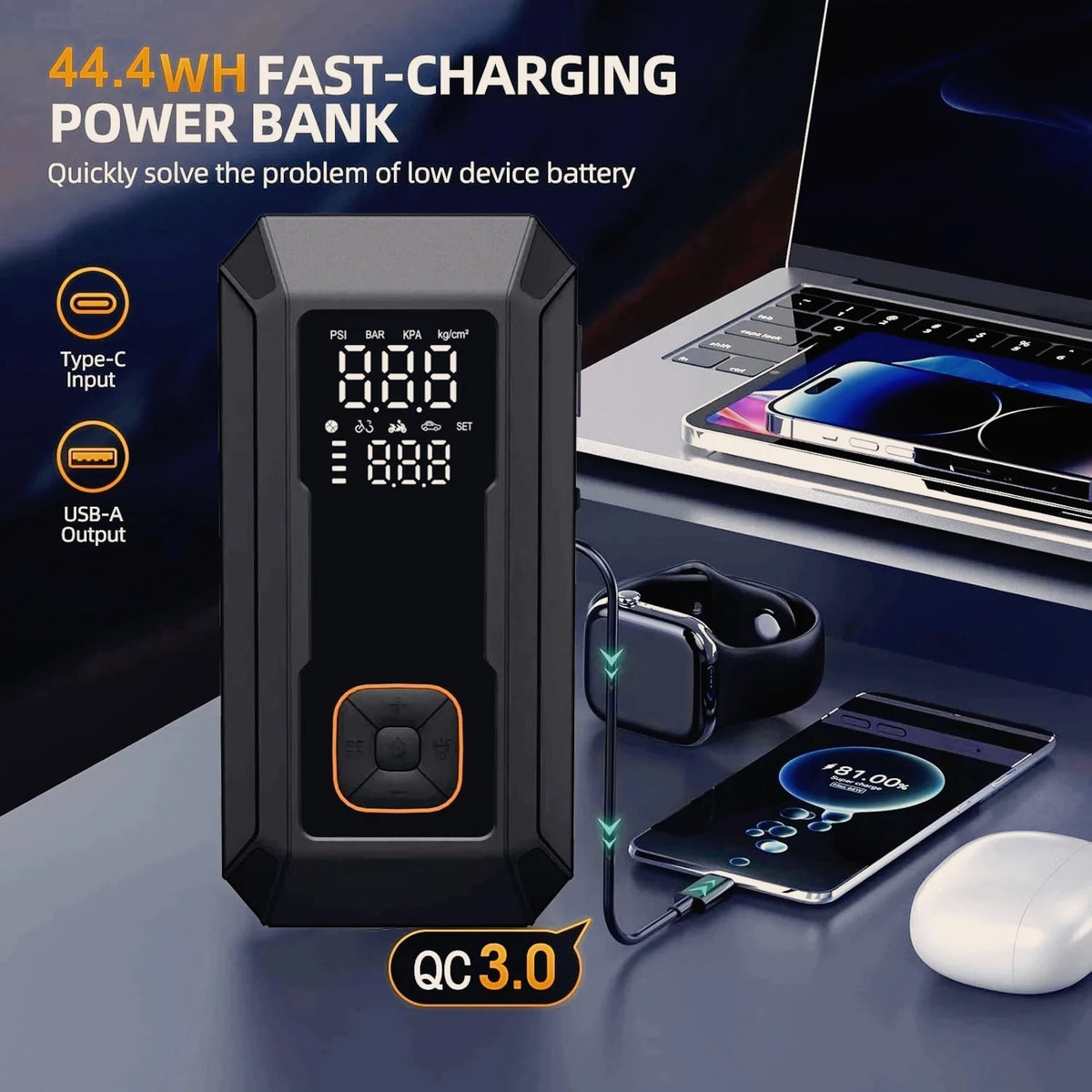 Car Jump Starter with Air Pump 4000A Jump Starter &150PSI Air Compressor Portable Auto Power Banlk,Tire Inflator LED