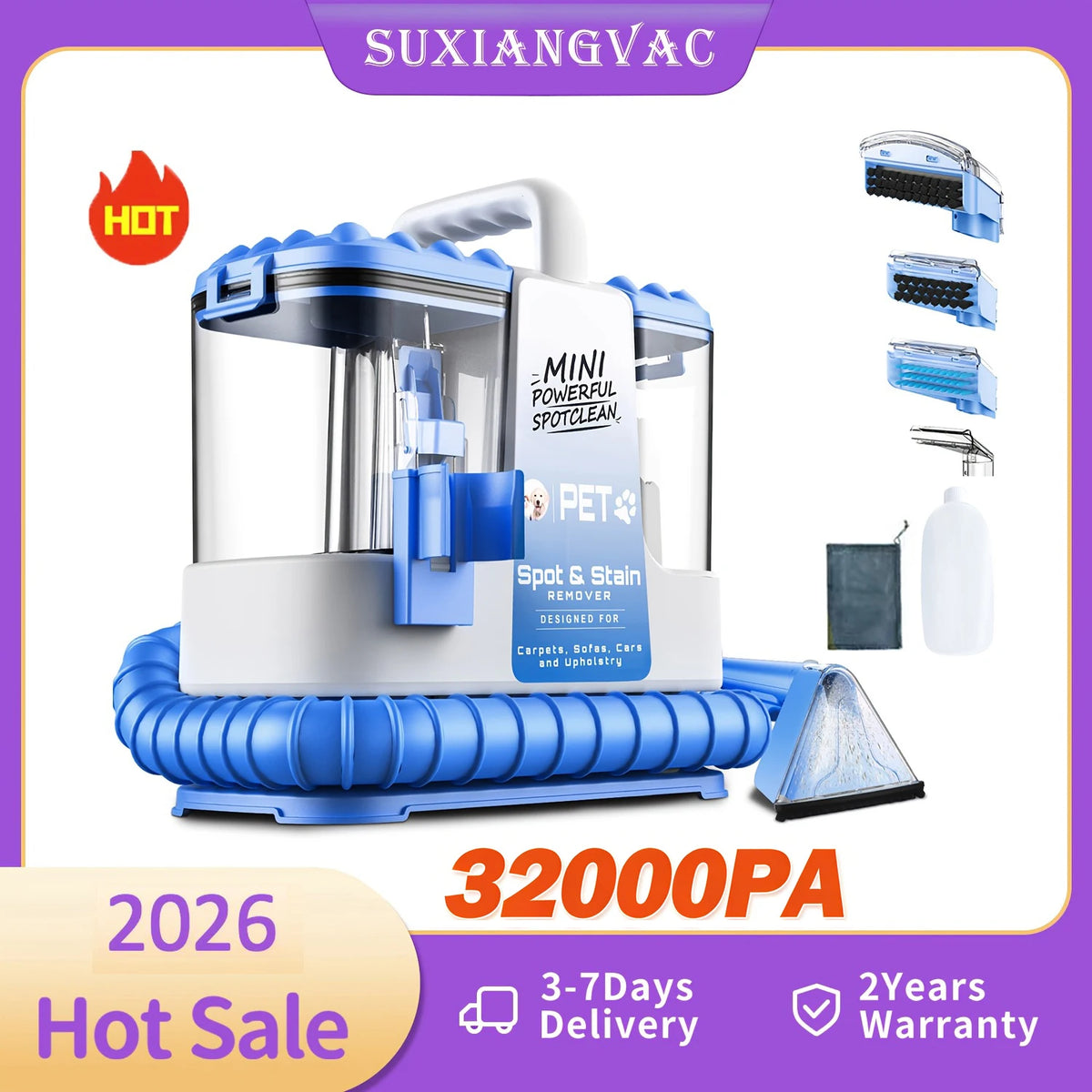 Carpet + Upholstery Cleaner Machine 32Kpa Powerful Suction w/ 5 Cleaning Tools,Lightweight for Rug,Carpet,Car